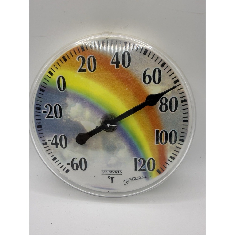 Vintage Springfield Wall Thermometer Rainbow Clouds J.C. Walden 5" Round Decor